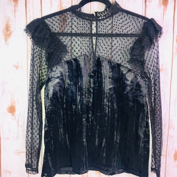 Melrose and Market Tops - Melrose and Market Polka dot Lace/Velvet Black Top